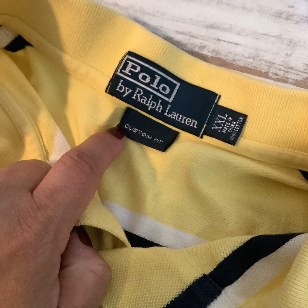 Polo by Ralph Lauren Yellow, White & Blue Striped w/ Red Pony Mens XXL - Picture 4 of 16